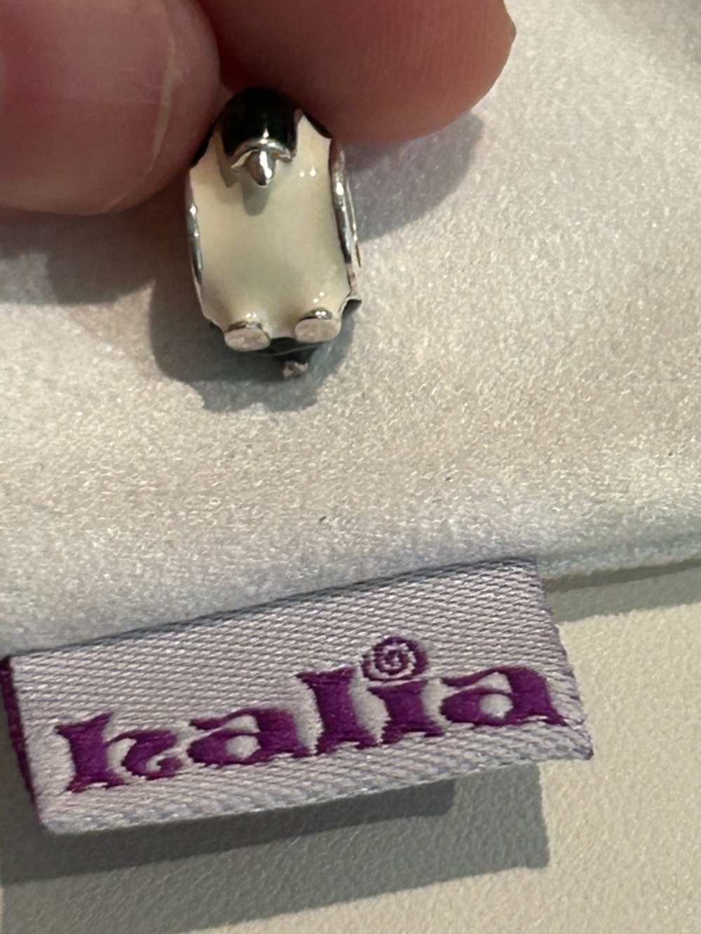 Pandora-style Penguin Charm - White and Black Enamel, Sterling Silver